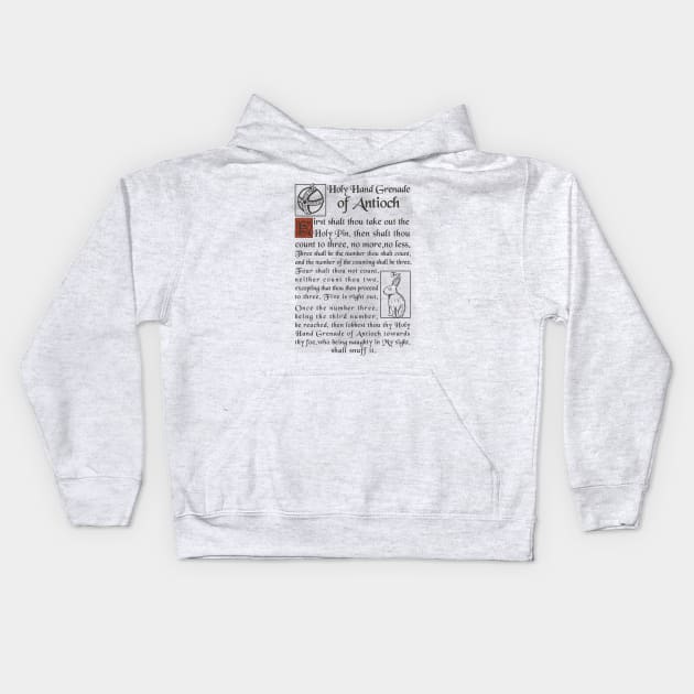 Holy Hand Grenade Script Kids Hoodie by Piercek25